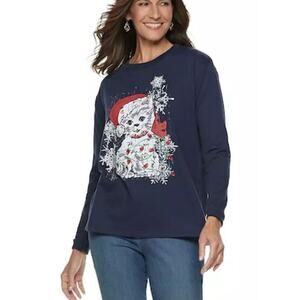 VGT M&C Sportswear Christmas Cat Christmas Lights Women Blue Sweatshirt Sz XL
